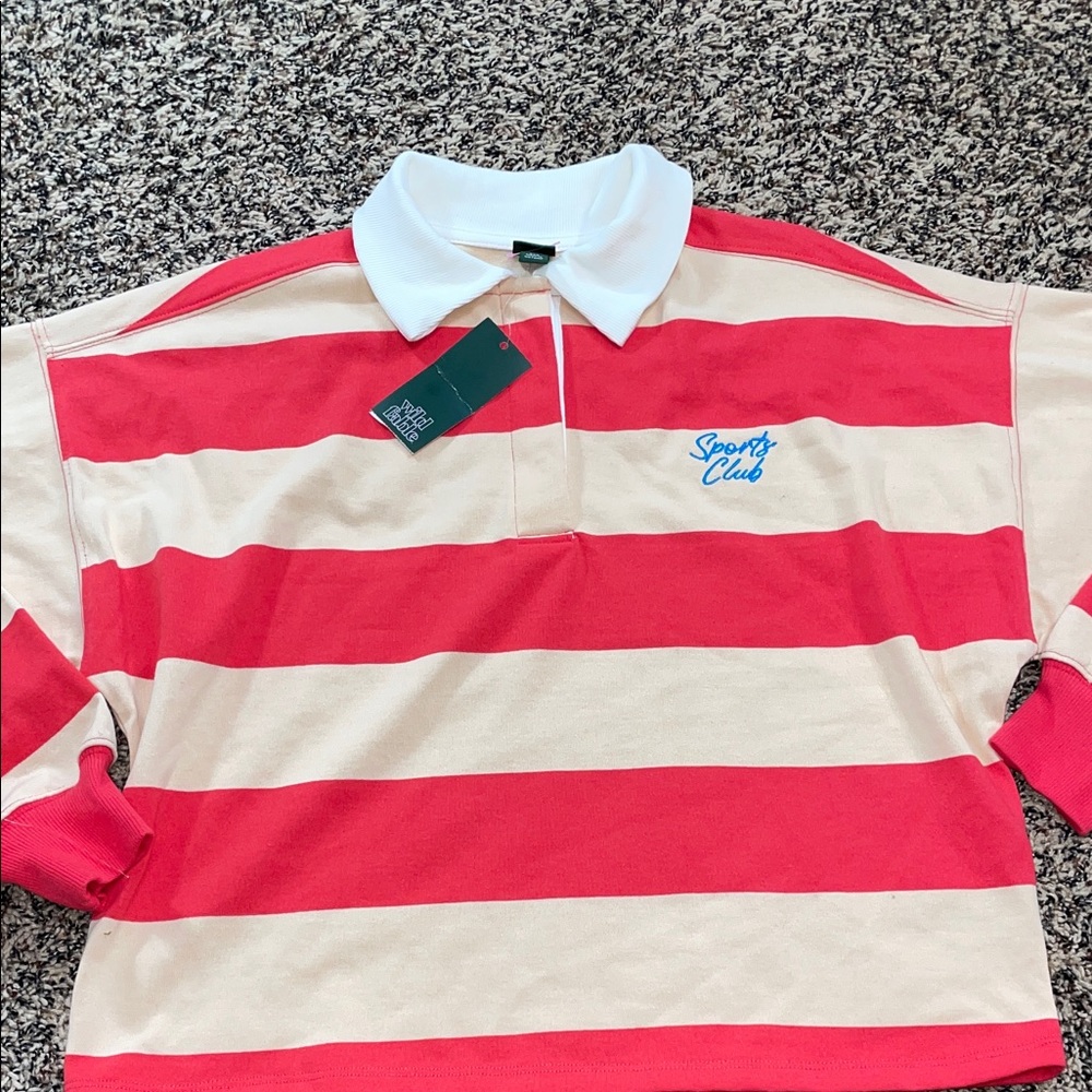 Wild Fable Rugby Striped Polo Long Sleeve Relaxed Fit Shirt XXS | NWT